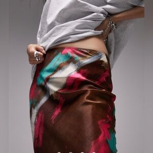 NWT Topshop Neon Brushstroke Satin Maxi Skirt